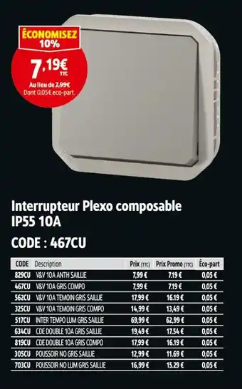 Screwfix Interrupteur plexo composable ip55 10a offre