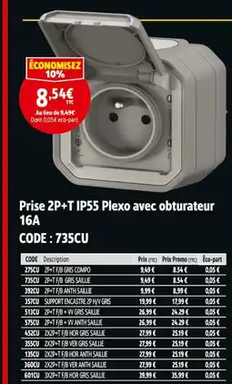 Screwfix Prise 2P+T IP55 Plexo avec obturateur 16A offre