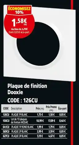 Screwfix DOOXIE Plaque de finition offre