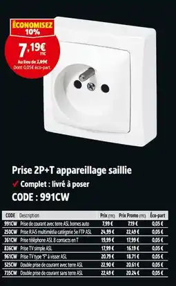 Screwfix Prise 2p+t appareillage saillie offre