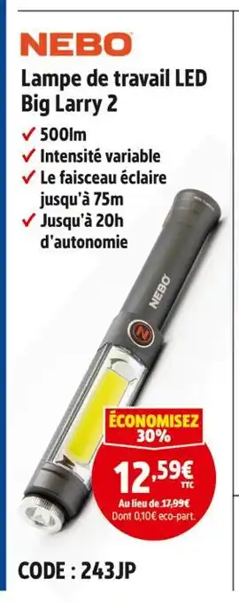 Screwfix NEBO Lampe de travail LED Big Larry 2 offre
