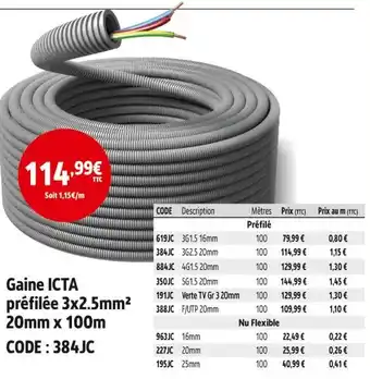 Screwfix Gaine icta préfilée 3x2,5 mm2 20mm x 100 m offre