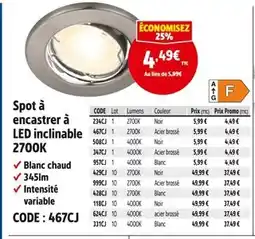 Screwfix Spot à encastrer à LED inclinable 2700K offre