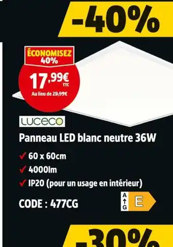 Screwfix Luceco Panneau LED blanc neutre 36W offre