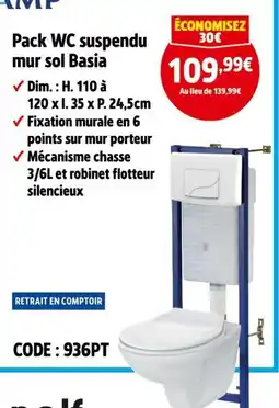 Screwfix AMP Pack WC suspendu mur sol Basia offre