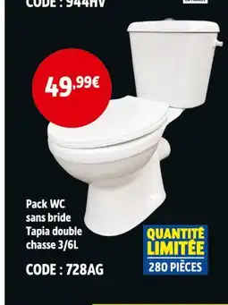 Screwfix Pack WC sans bride Tapia double chasse 3/6L offre