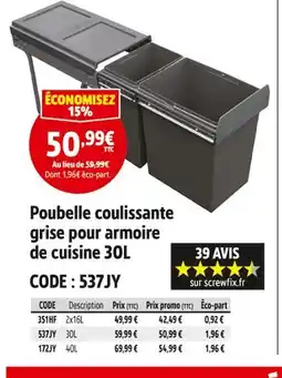 Screwfix Poubelle coulissante grise pour armoire de cuisine offre