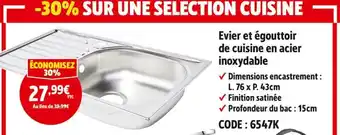 Screwfix Evier et égouttoir de cuisine en acier inoxydable offre