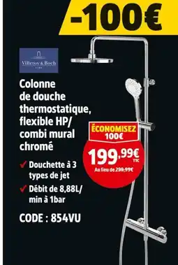 Screwfix VILLEROY & BOCH Colonne de douche thermostatique, flexible HP/combi mural chromé offre