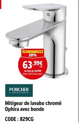 Screwfix PORCHER Mitigeur de lavabo chromé Ophira avec bonde offre