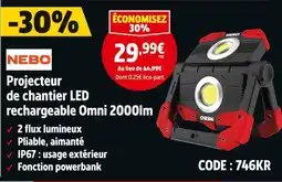 Screwfix NEBO Projecteur de chantier LED rechargeable Omni 2000lm offre
