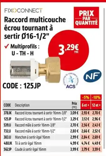Screwfix Raccord multicourche écrou tournant à sertir 16mm-1/2 offre