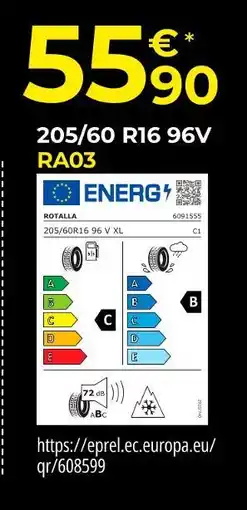 Euromaster Rotalla 205/60 R16 96V RA03 offre
