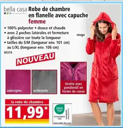 Norma BELLA CASA Robe de chambre en flanelle avec capuche femme offre