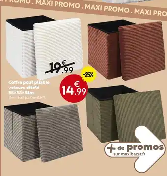 Maxi Bazar Coffre pouf pliable velours côtelé offre