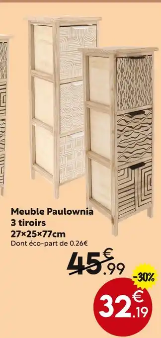 Maxi Bazar Meuble Paulownia 3 tiroirs offre