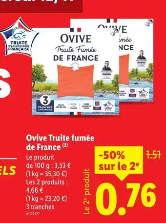 Lidl OVIVE truite fumée de france offre