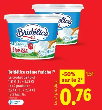 Lidl BRIDELICE Crème fraîche offre