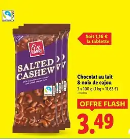 Lidl FIN CARRE Chocolat au lait & noix de cajou offre
