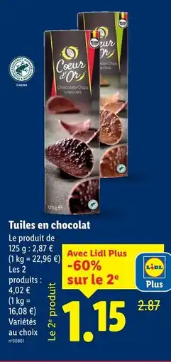 Lidl Tuiles en chocolat offre