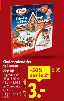 Lidl Kinder Calendrier de l'avent pop up offre