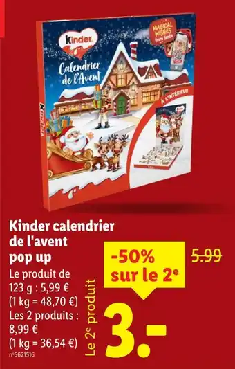 Lidl Kinder Calendrier de l'avent pop up offre
