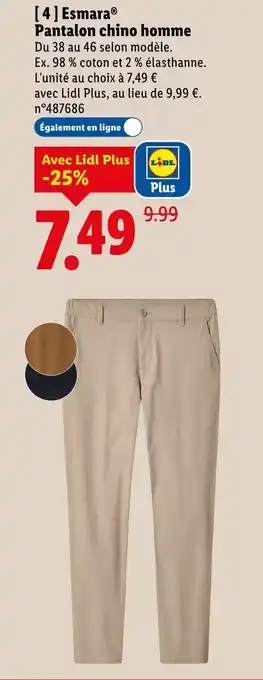 Lidl ESMARA Pantalon chino homme offre