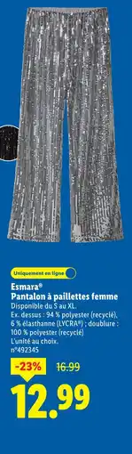 Lidl Esmara Pantalon à paillettes femme offre