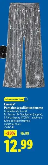 Lidl Esmara Pantalon à paillettes femme offre