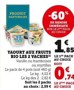 U Express LES 2 VACHES Yaourt aux fruits bio offre