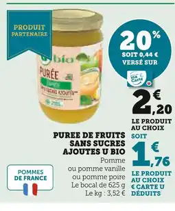 U Express U BIO Purée de fruits sans sucres ajoutés offre