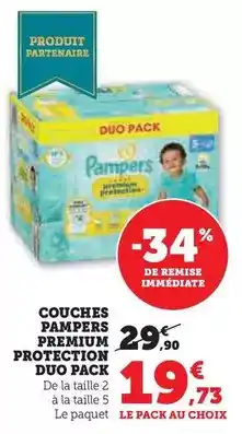 Hyper U Pampers - couches premium protection duo pack offre