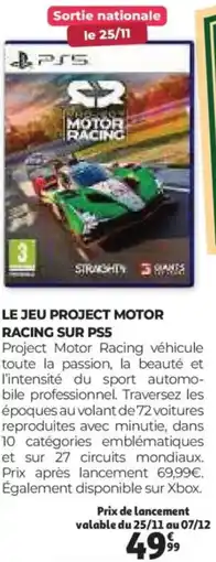 Auchan PS5 Le jeu project motor racing sur offre