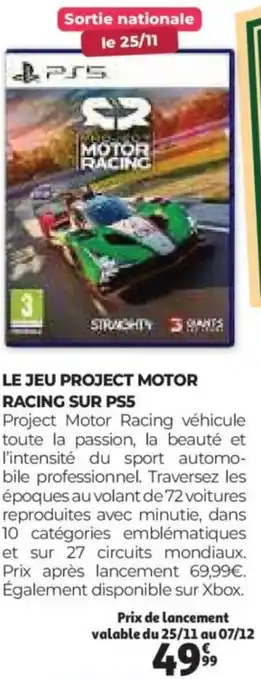 Auchan PS5 Le jeu project motor racing sur offre