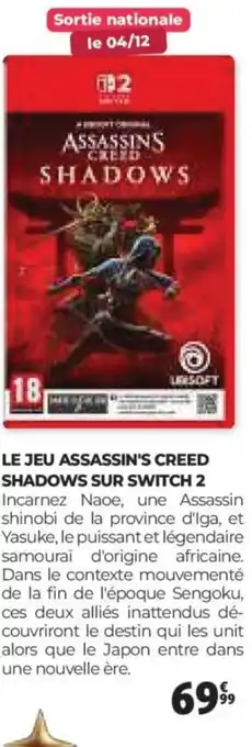 Auchan Le jeu assassin's creed shadows sur switch 2 offre