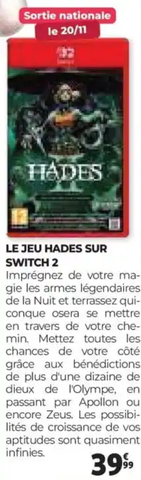 Auchan Le jeu hades sur switch 2 offre