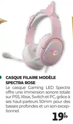 Auchan Casque filaire modèle spectra rose offre