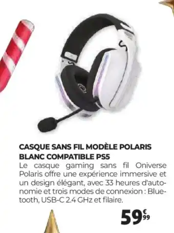 Auchan Casque sans fil modèle polaris blanc compatible ps5 offre