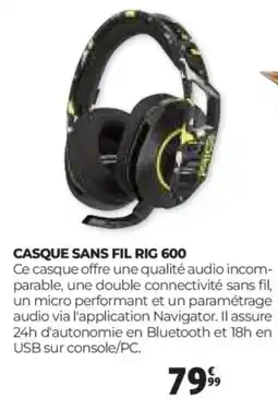 Auchan Casque sans fil rig 600 offre