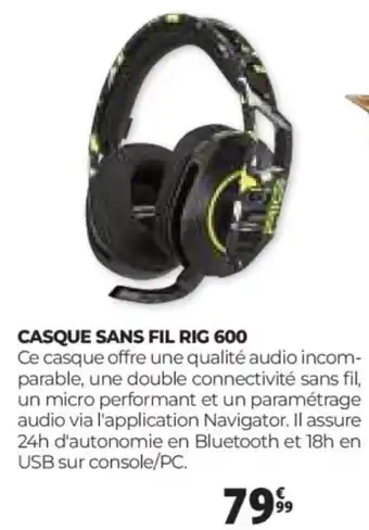 Auchan Casque sans fil rig 600 offre