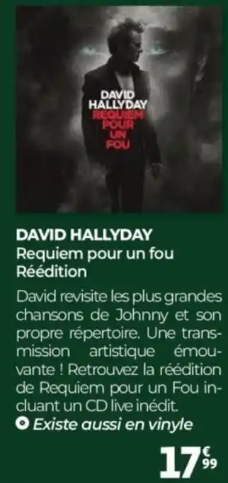 Auchan David hallyday requiem pour un fou réédition offre