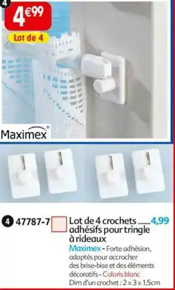Maximo Lot de 4 crochets adhésifs pour tringle à rideaux offre