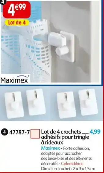Maximo Lot de 4 crochets adhésifs pour tringle à rideaux offre