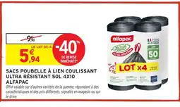 Intermarché Hyper ALFAPAC Sacs poubelle à lien coulissant ultra résistant 50l 4x10 offre