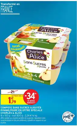 Intermarché Hyper CHARLES & ALICE Compote sans sucres ajoutés pomme/poire en offre spéciale offre