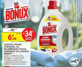 Intermarché Hyper BONUX Lessive liquide l'original au bicarbonate peaux sensibles 50 lavages offre