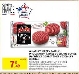 Intermarché Hyper CHARAL 6 hachés happy family préparation à base de viande bovine hachée et de protéines végétales offre