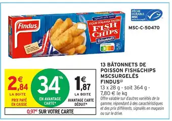 Intermarché Hyper FINDUS 13 bâtonnets de poisson fish&chips msc surgelés offre