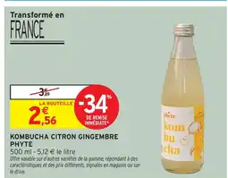 Intermarché Hyper PHYTE Kombucha citron gingembre offre