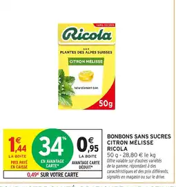Intermarché Hyper RICOLA Bonbons sans sucres citron mélisse offre